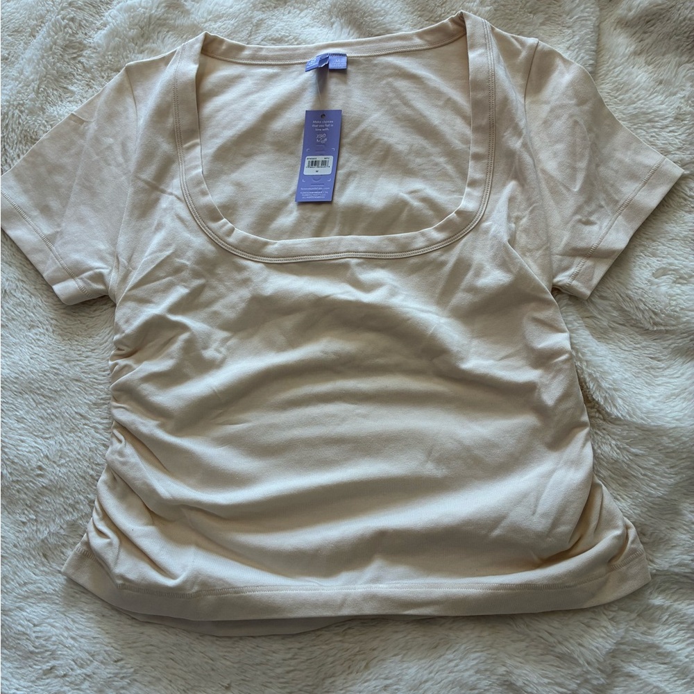 Chic Beige Short Sleeve Top